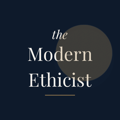 the Modern Ethicist wordmark on a dark navy background